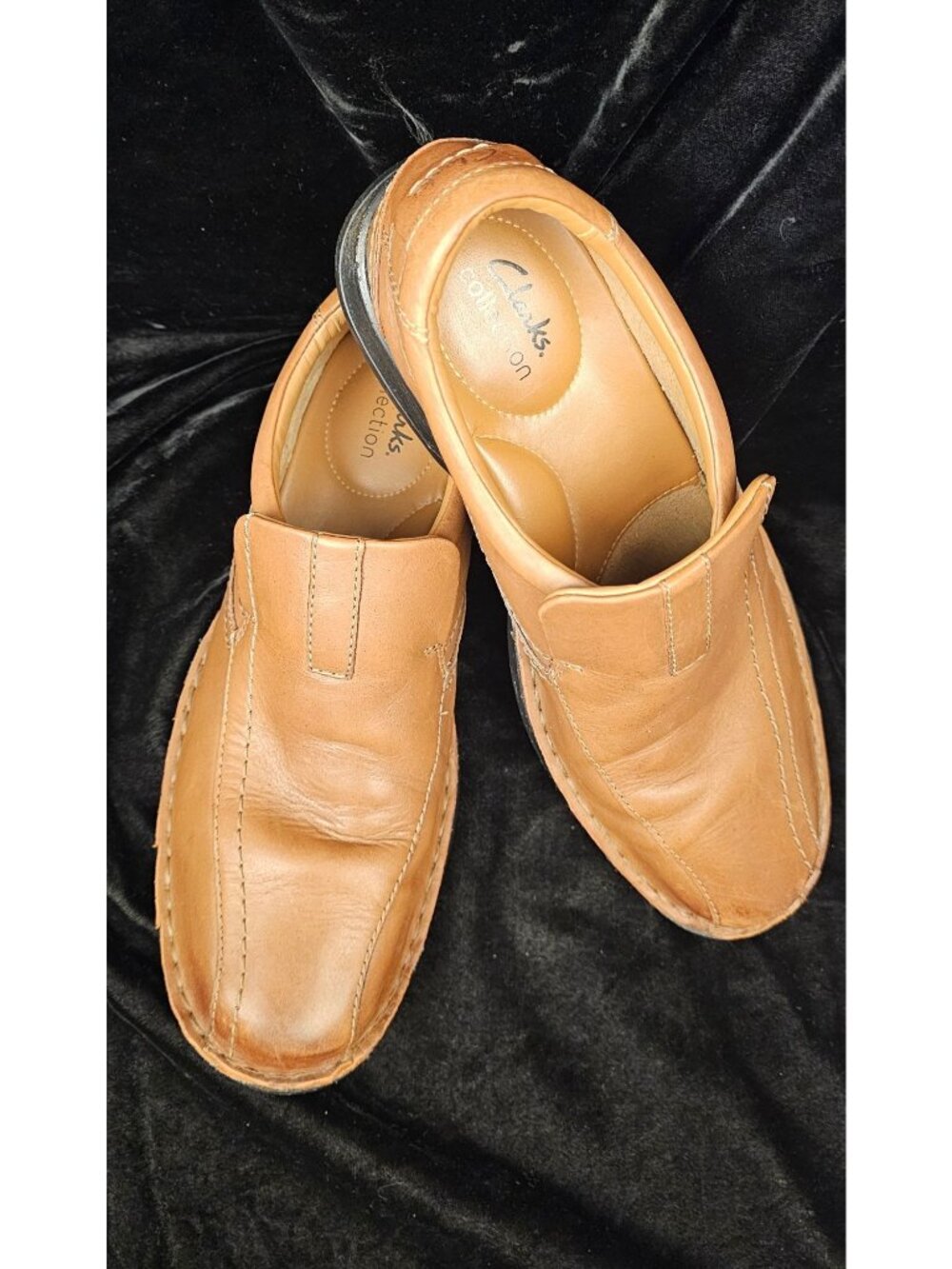 Clarks Collection Mens Tan Leather Slip-On Loafers Size 9.5 M Comfortable Stylis